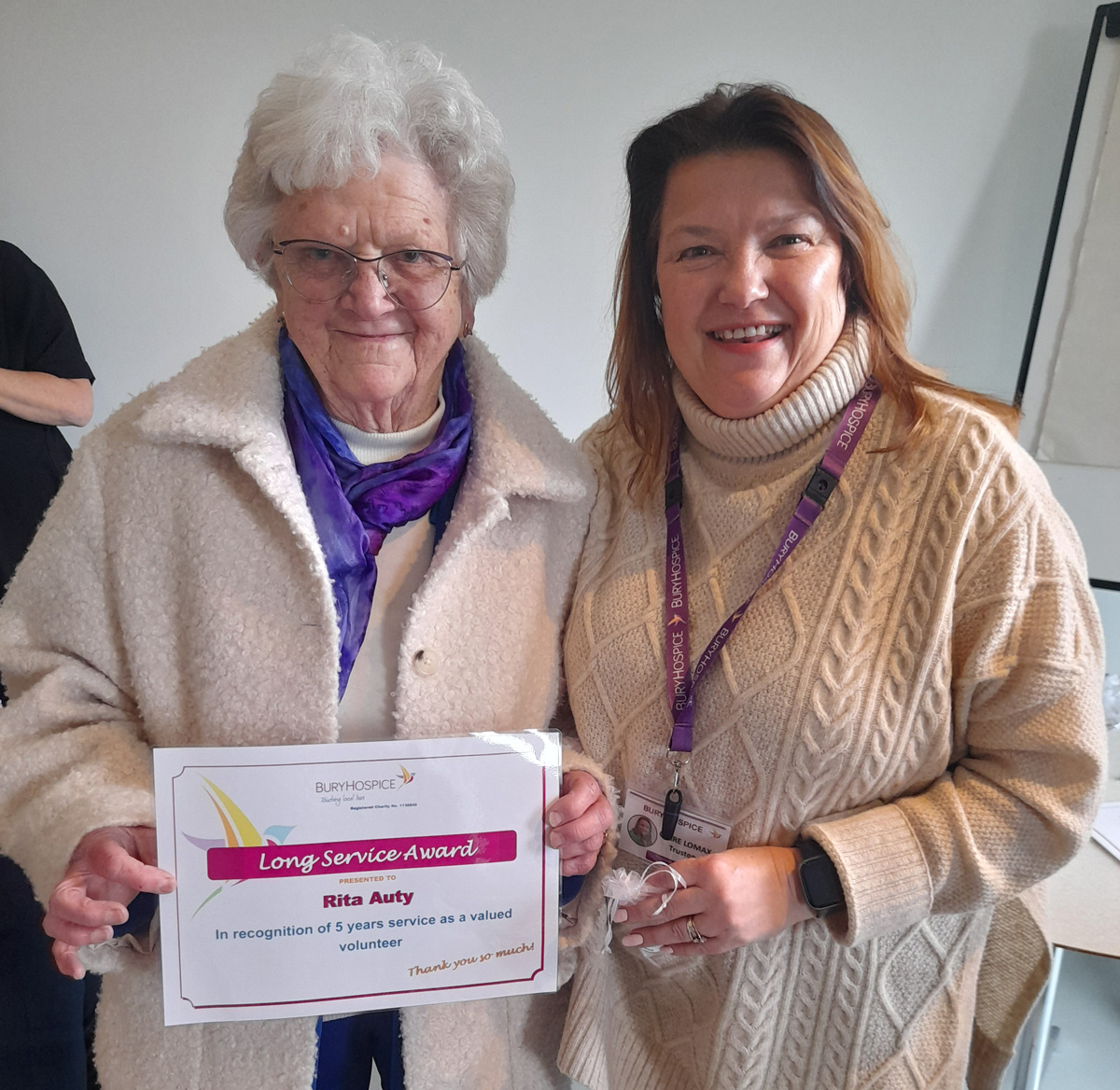 Volunteer Rita with trustee Clare Lomax